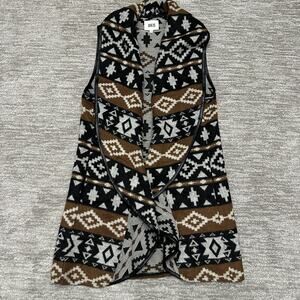 BKE Sweater Vest Womens L Brown Black Aztec Knit Open Front Pockets Boho Western